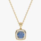 Złoty wisiorek z london blue topazem otoczony diamentami na eleganckim łańcuszku od Venetia Jewels