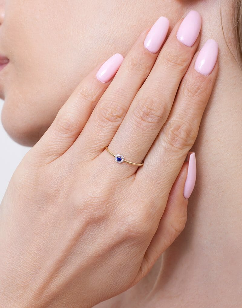 Pierścionek z Niebieskim Szafirem i Brylantami - Venetia Jewels - 14K złoto z brylantami