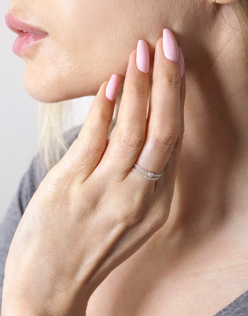 Obrączka z Podwójnym Paskiem - Venetia Jewels - 14K złoto z brylantami