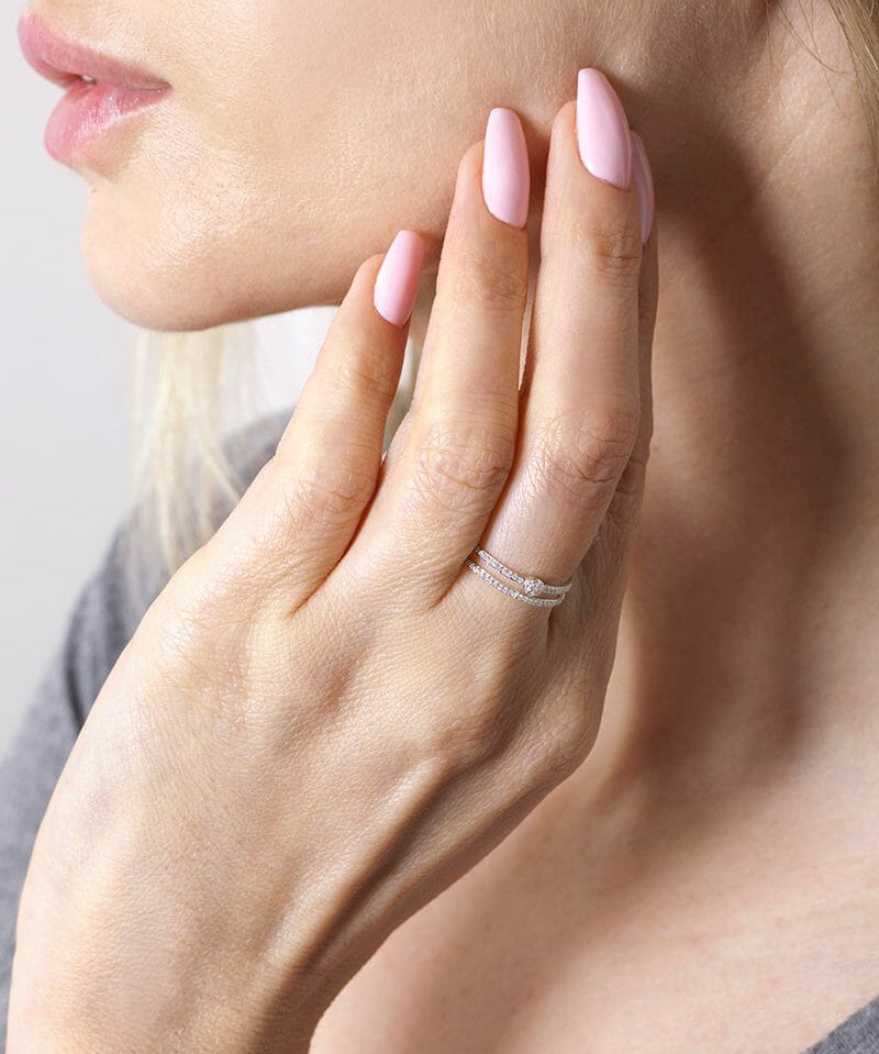 Obrączka z Podwójnym Paskiem - Venetia Jewels - 14K złoto z brylantami