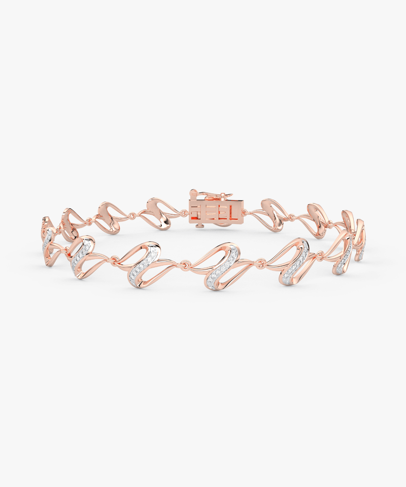 Bransoletka Motyw Podwójnych Liści Różowy - Venetia Jewels - 14K złoto z brylantami