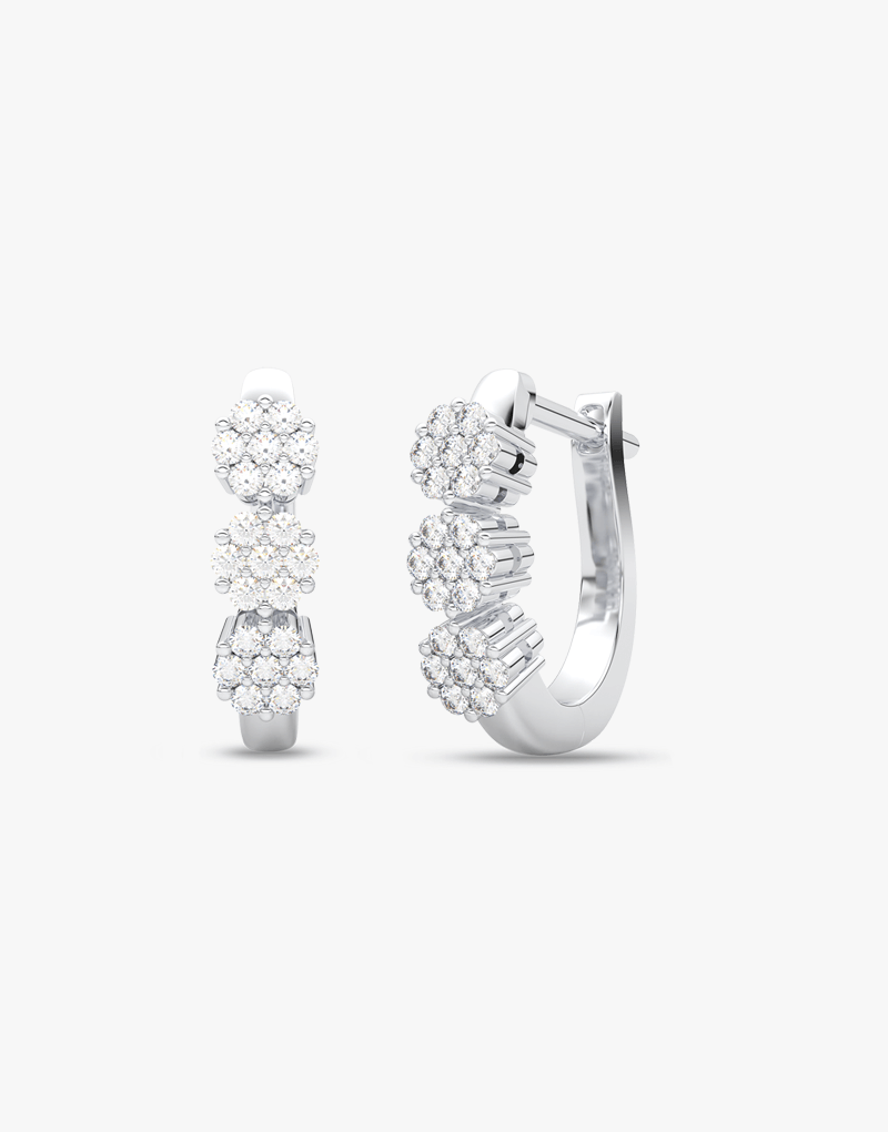 Kolczyki Potrójnym Brylantem Biały - Venetia Jewels - 14K złoto z brylantami