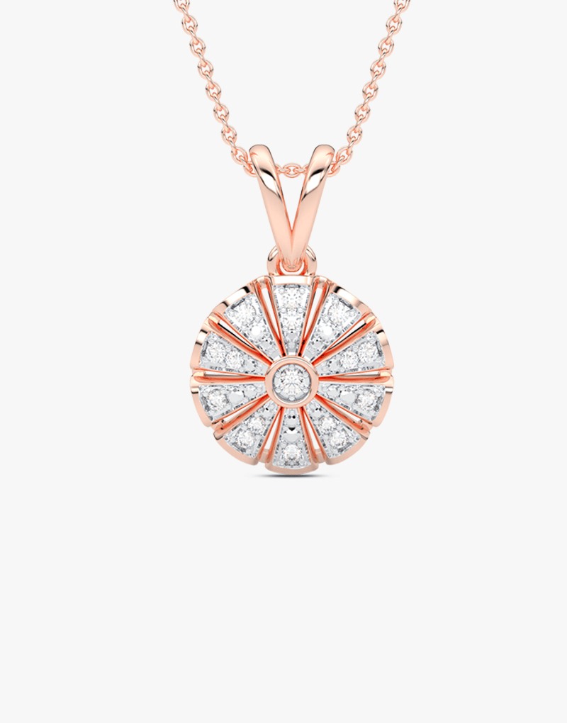 Geometryczny Okrągły Wisiorek Różowy - Venetia Jewels - 14K złoto z brylantami