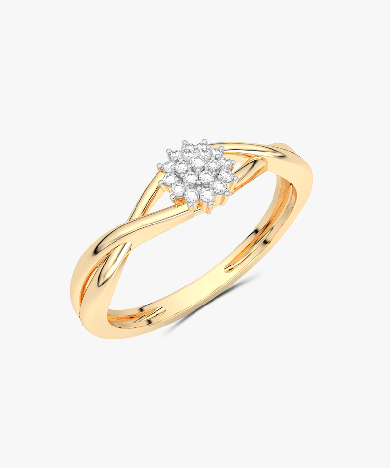 Falujący Pierścionek z Brylantami żółty - Venetia Jewels - 14K złoto z brylantami