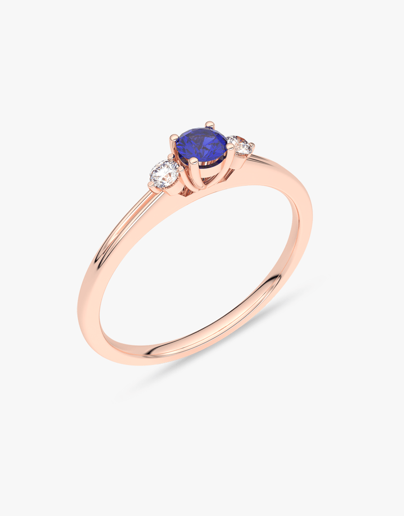 Klasyczny Pierścionek z Niebieskim Szafirem Różowy - Venetia Jewels - 14K złoto z brylantami