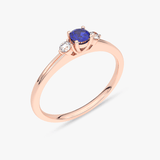 Klasyczny Pierścionek z Niebieskim Szafirem Różowy - Venetia Jewels - 14K złoto z brylantami