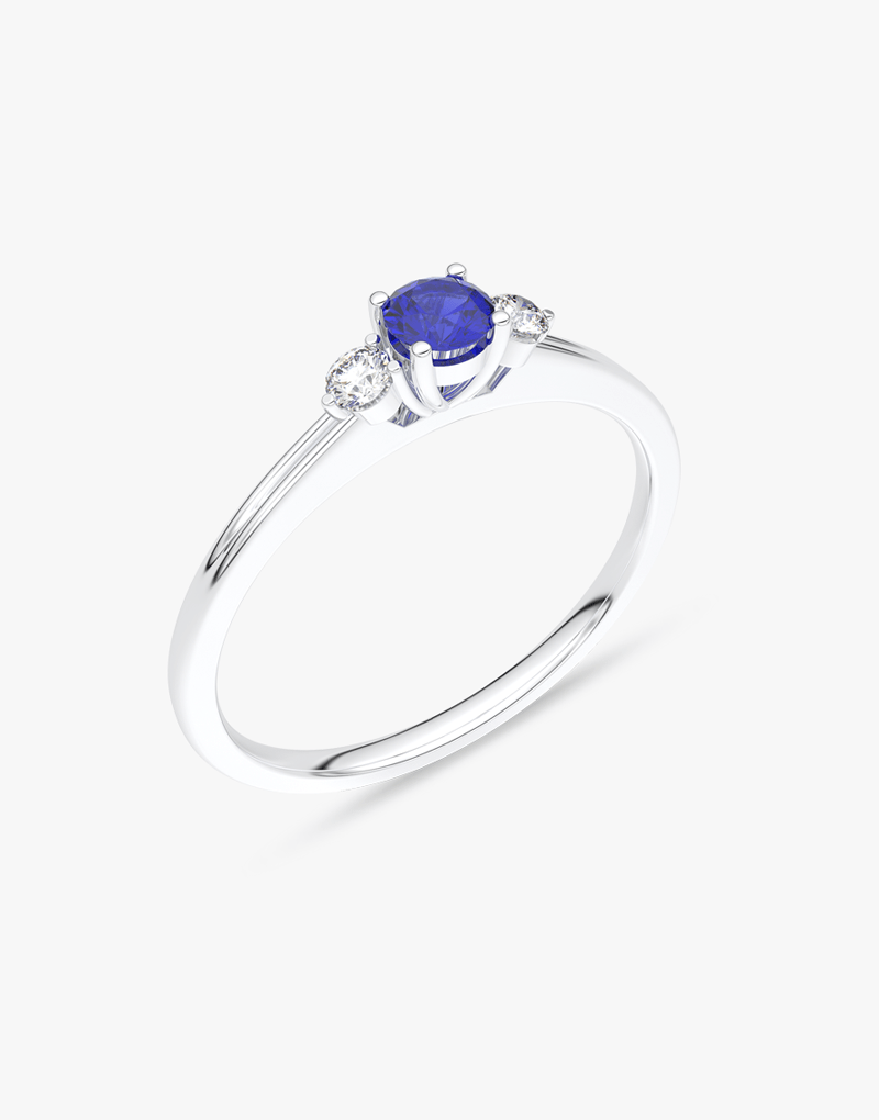 Klasyczny Pierścionek z Niebieskim Szafirem Biały - Venetia Jewels - 14K złoto z brylantami