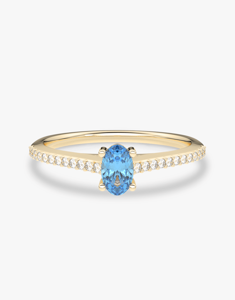 Pierścionek z Owalnym Niebieskim Topazem oraz Brylantami - Venetia Jewels - 14K złoto z brylantami