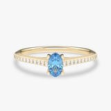 Pierścionek z Owalnym Niebieskim Topazem oraz Brylantami - Venetia Jewels - 14K złoto z brylantami