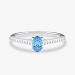 Pierścionek z Owalnym Niebieskim Topazem oraz Brylantami Biały - Venetia Jewels - 14K złoto z brylantami