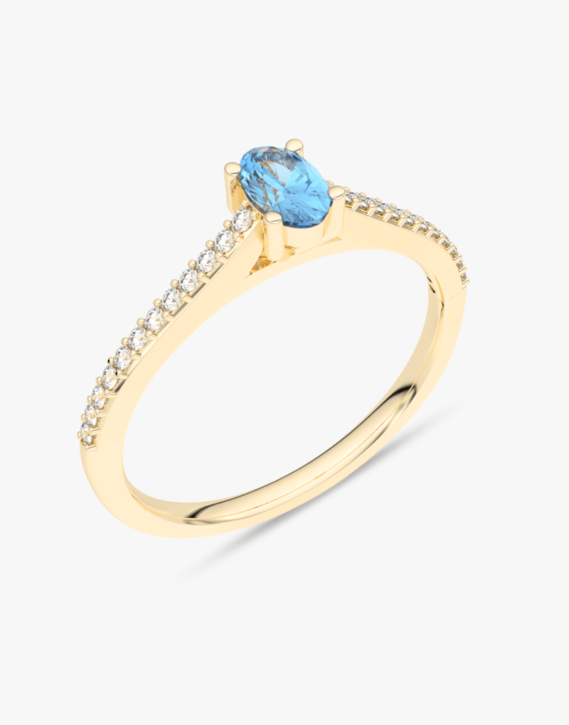 Pierścionek z Owalnym Niebieskim Topazem oraz Brylantami żółty - Venetia Jewels - 14K złoto z brylantami