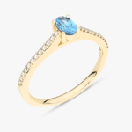 Pierścionek z Owalnym Niebieskim Topazem oraz Brylantami żółty - Venetia Jewels - 14K złoto z brylantami