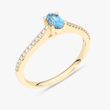 Pierścionek z Owalnym Niebieskim Topazem oraz Brylantami żółty - Venetia Jewels - 14K złoto z brylantami