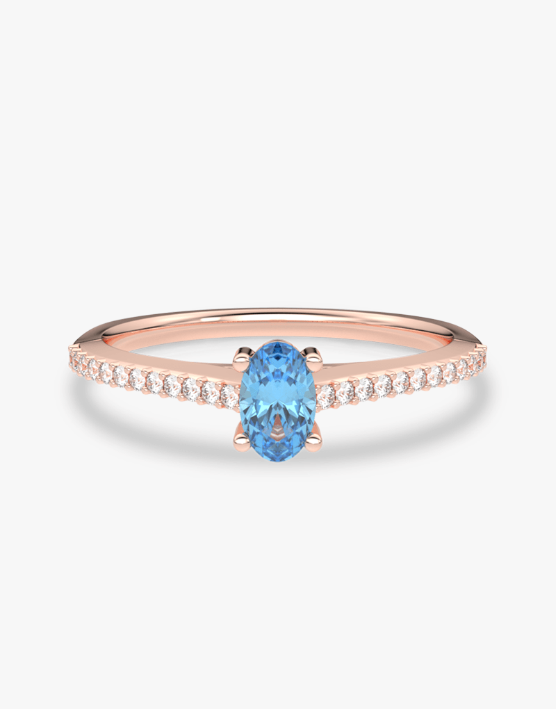 Pierścionek z Owalnym Niebieskim Topazem oraz Brylantami Różowy - Venetia Jewels - 14K złoto z brylantami