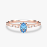 Pierścionek z Owalnym Niebieskim Topazem oraz Brylantami Różowy - Venetia Jewels - 14K złoto z brylantami