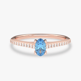 Pierścionek z Owalnym Niebieskim Topazem oraz Brylantami Różowy - Venetia Jewels - 14K złoto z brylantami
