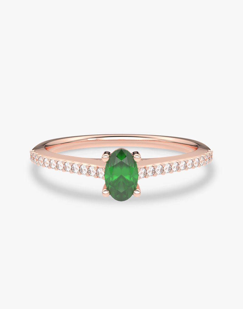 Pierścionek z Owalnym Szmaragdem oraz Brylantami Różowy - Venetia Jewels - 14K złoto z brylantami