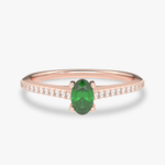 Pierścionek z Owalnym Szmaragdem oraz Brylantami Różowy - Venetia Jewels - 14K złoto z brylantami