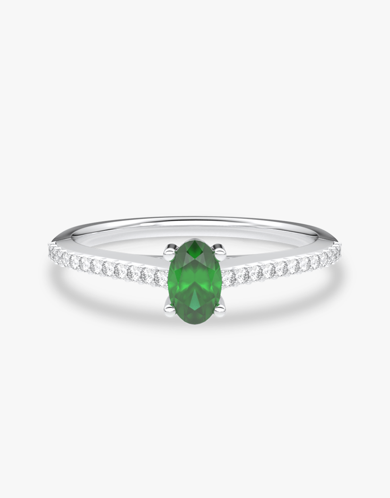 Pierścionek z Owalnym Szmaragdem oraz Brylantami Biały - Venetia Jewels - 14K złoto z brylantami