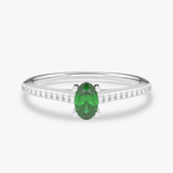 Pierścionek z Owalnym Szmaragdem oraz Brylantami Biały - Venetia Jewels - 14K złoto z brylantami