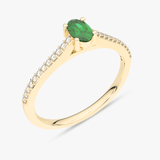 Pierścionek z Owalnym Szmaragdem oraz Brylantami żółty - Venetia Jewels - 14K złoto z brylantami