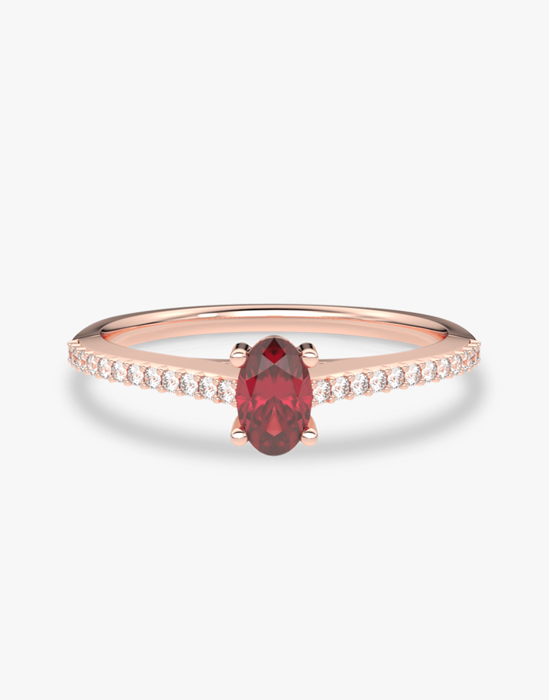 Pierścionek z Owalnym Rubinem oraz Brylantami Różowy - Venetia Jewels - 14K złoto z brylantami