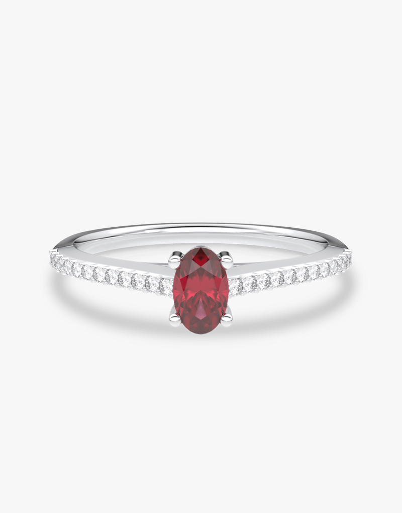 Pierścionek z Owalnym Rubinem oraz Brylantami Biały - Venetia Jewels - 14K złoto z brylantami