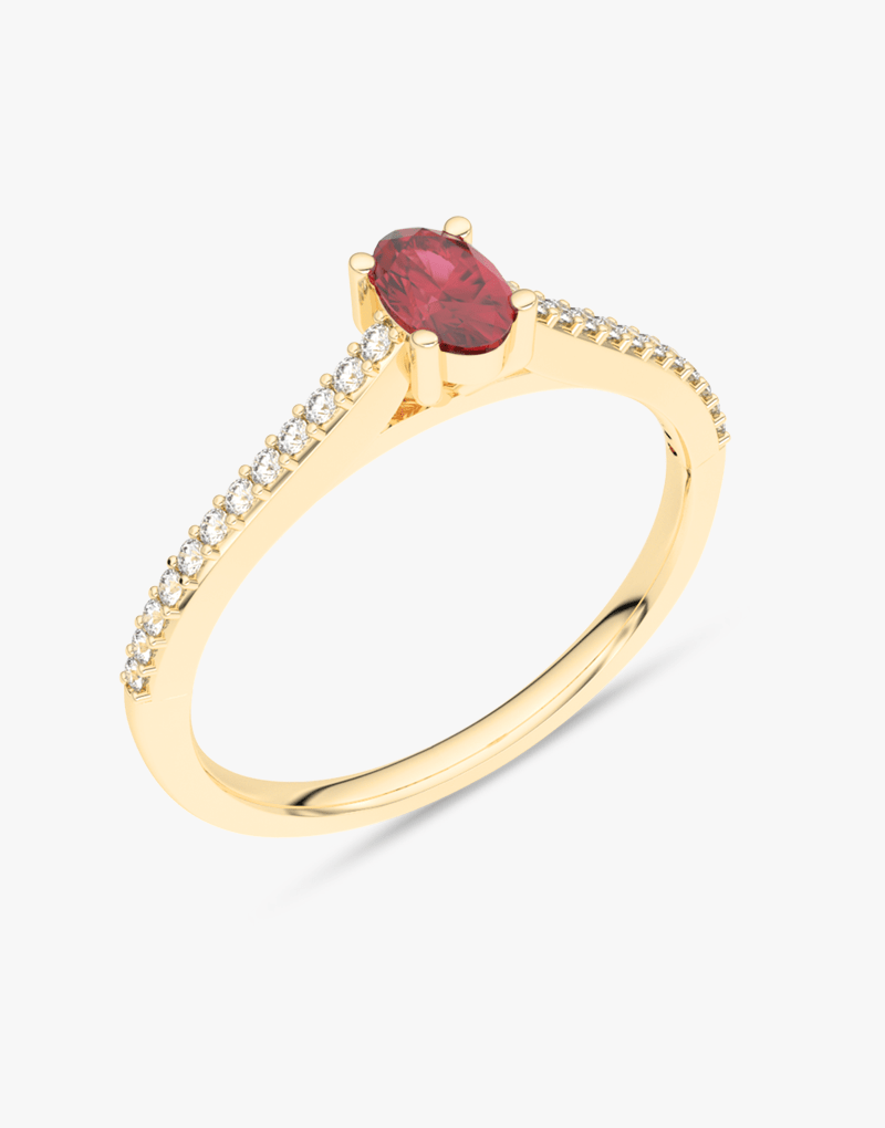 Pierścionek z Owalnym Rubinem oraz Brylantami żółty - Venetia Jewels - 14K złoto z brylantami