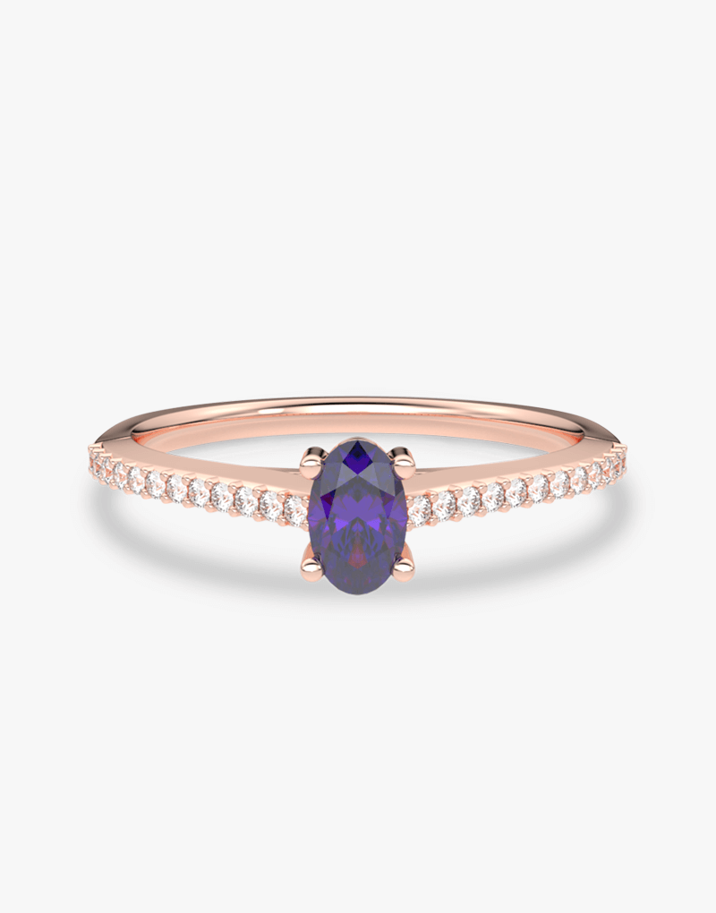 Pierścionek z Owalnym Tanzanitem oraz Brylantami Różowy - Venetia Jewels - 14K złoto z brylantami