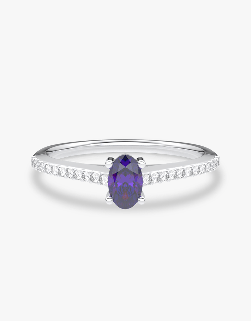 Pierścionek z Owalnym Tanzanitem oraz Brylantami Biały - Venetia Jewels - 14K złoto z brylantami