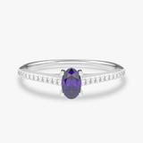 Pierścionek z Owalnym Tanzanitem oraz Brylantami Biały - Venetia Jewels - 14K złoto z brylantami