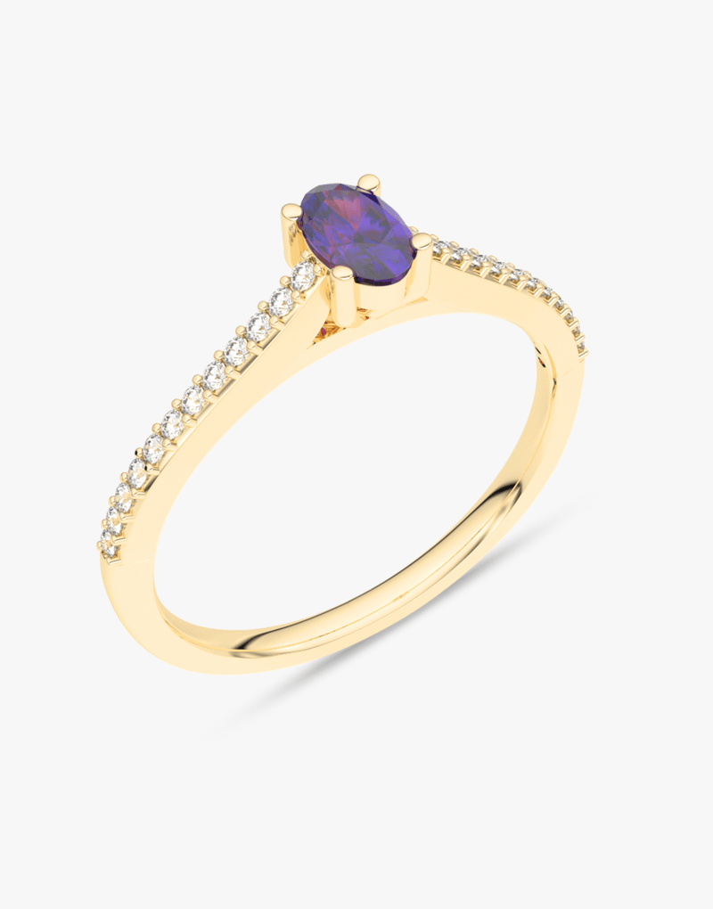 Pierścionek z Owalnym Tanzanitem oraz Brylantami żółty - Venetia Jewels - 14K złoto z brylantami