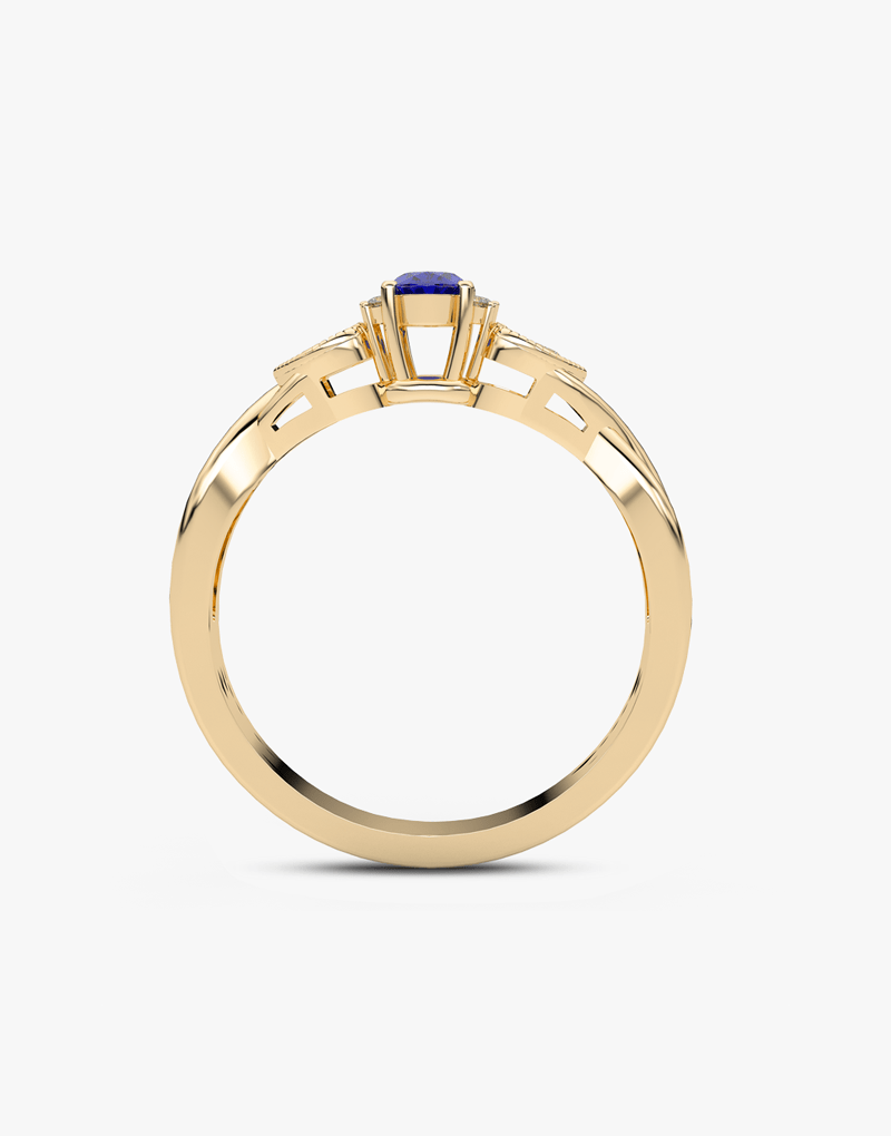 Pierścionek z Brylantowymi Sercami i Szafirem - Venetia Jewels - 14K złoto z brylantami