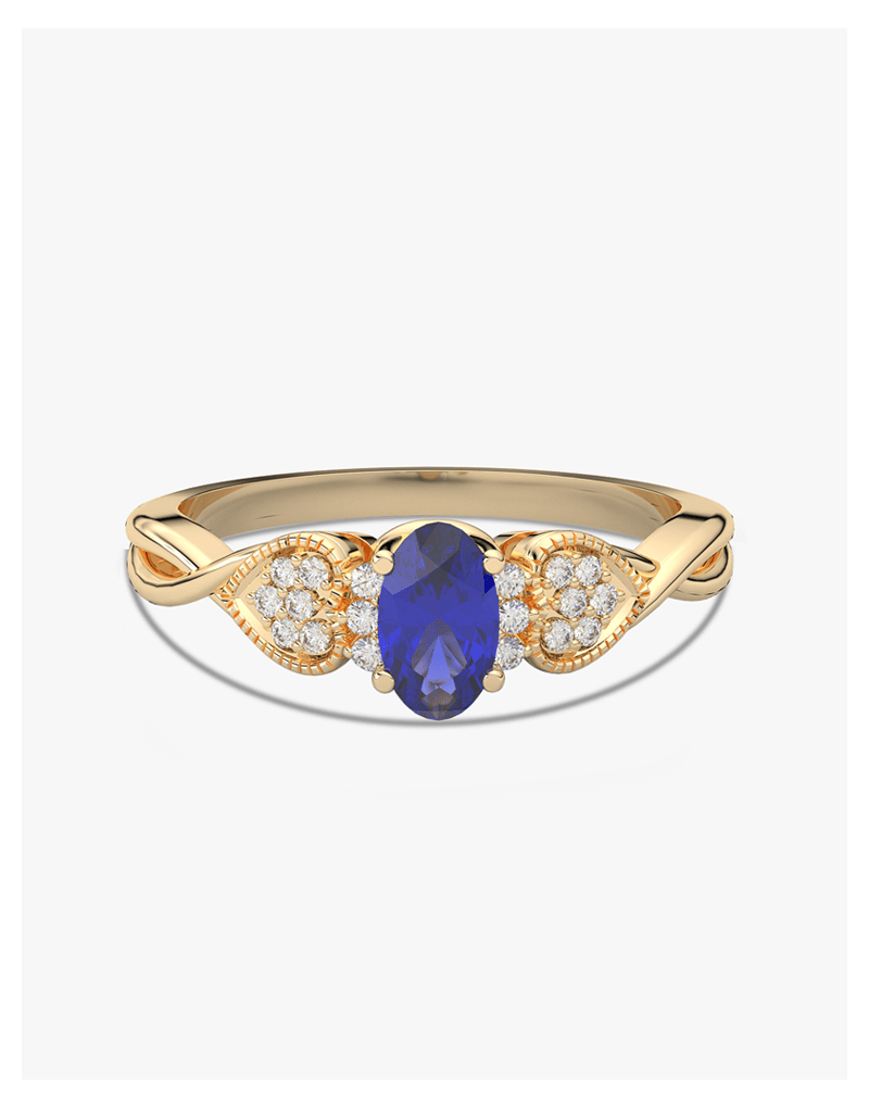 Pierścionek z Brylantowymi Sercami i Szafirem - Venetia Jewels - 14K złoto z brylantami