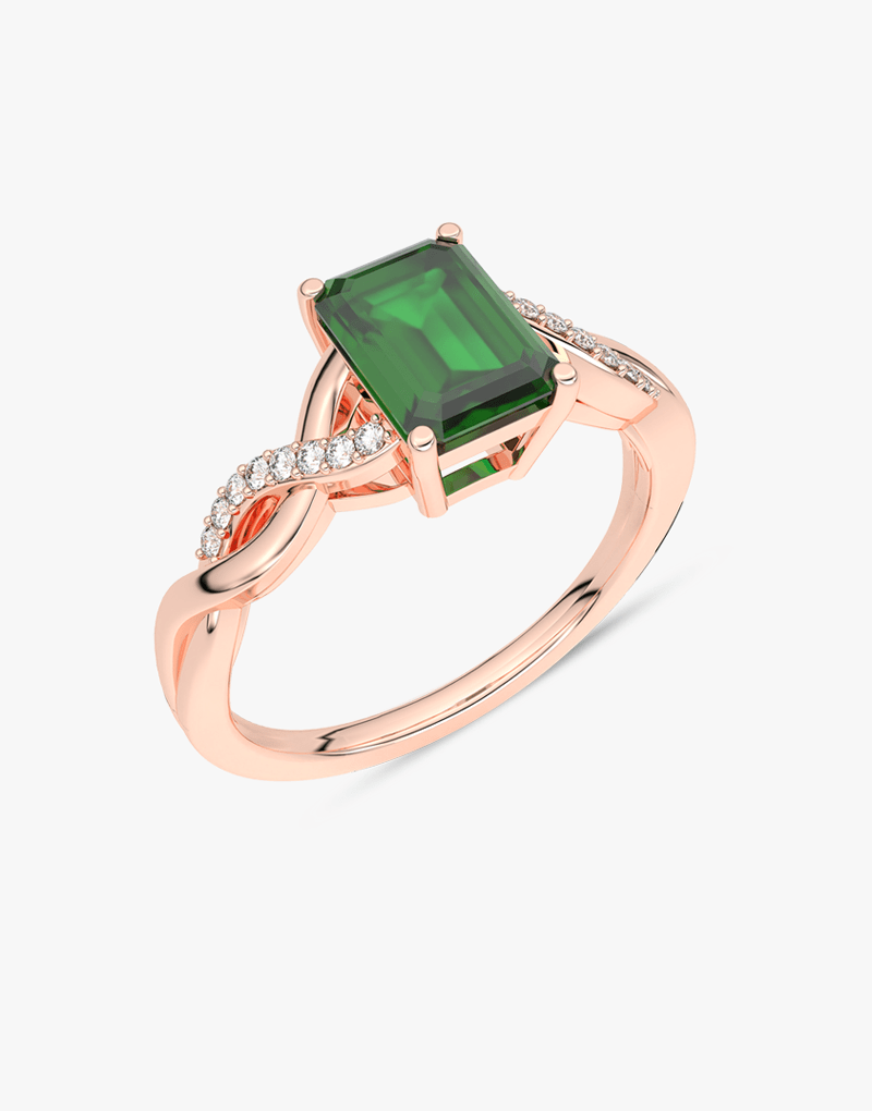 Skręcony Pierścionek ze Szmaragdem Różowy - Venetia Jewels - 14K złoto z brylantami