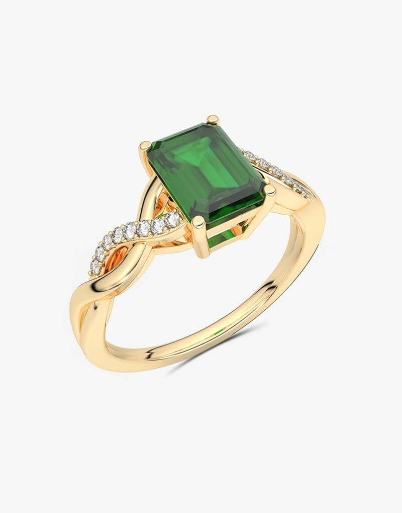 Skręcony Pierścionek ze Szmaragdem żółty - Venetia Jewels - 14K złoto z brylantami