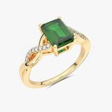 Skręcony Pierścionek ze Szmaragdem żółty - Venetia Jewels - 14K złoto z brylantami