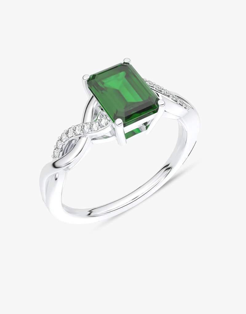 Skręcony Pierścionek ze Szmaragdem Biały - Venetia Jewels - 14K złoto z brylantami