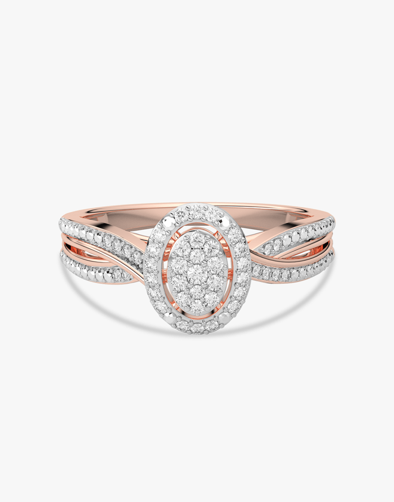 Złoty Pierścionek z Brylantami z podwójnym pierścieniem w różowym i białym złocie