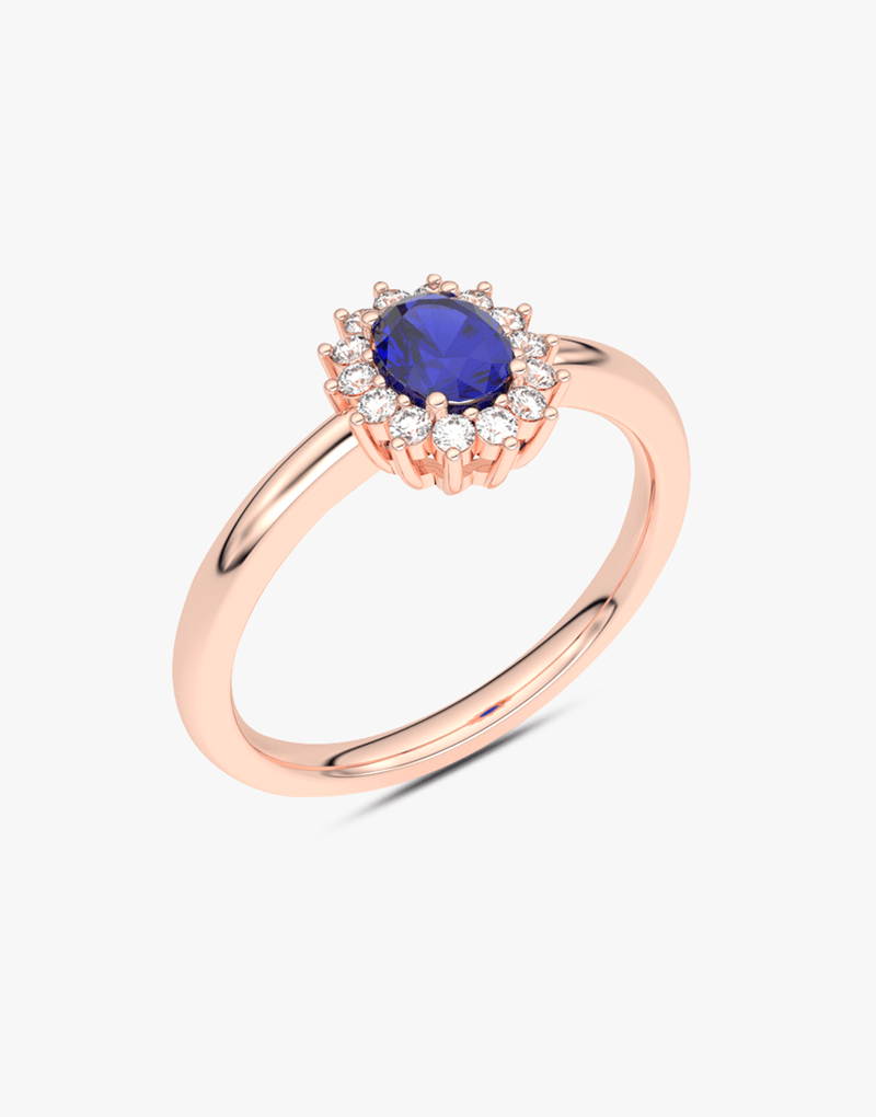 Pierścionek z Szafirem i z Brylantami na Kształt Kwiatu Różowy - Venetia Jewels - 14K złoto z brylantami