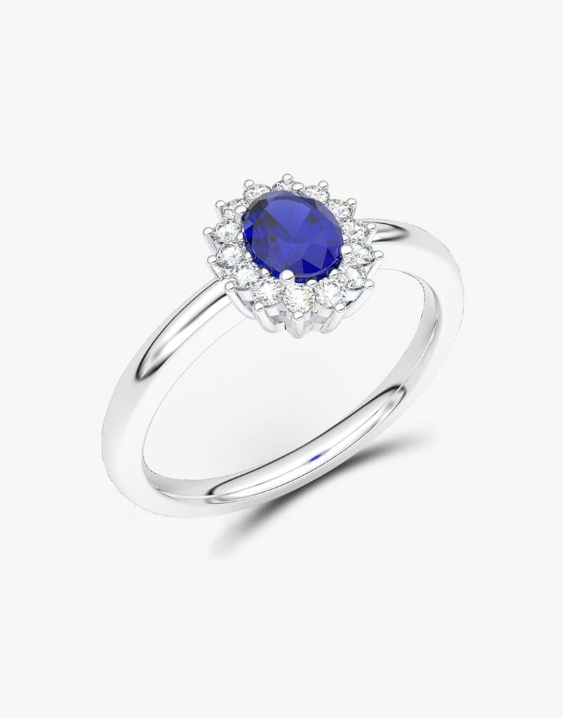 Pierścionek z Szafirem i z Brylantami na Kształt Kwiatu Biały - Venetia Jewels - 14K złoto z brylantami