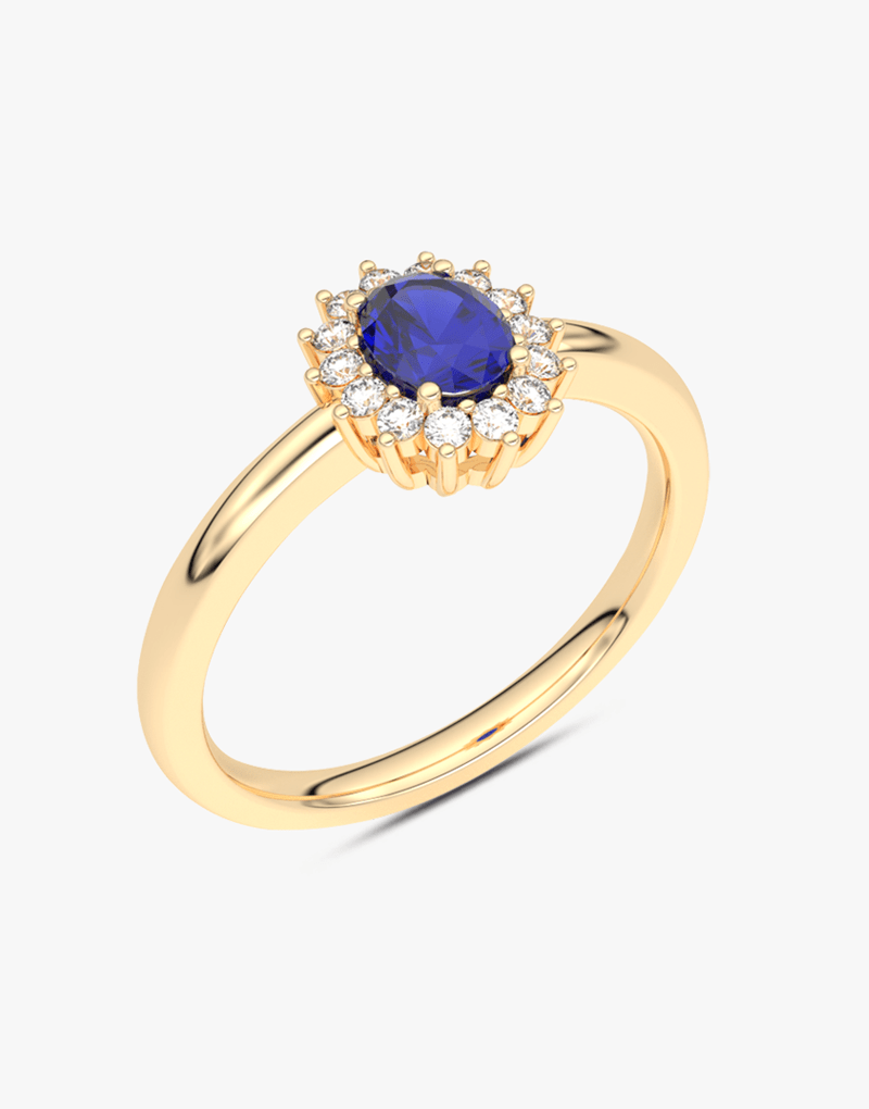 Pierścionek z Szafirem i z Brylantami na Kształt Kwiatu żółty - Venetia Jewels - 14K złoto z brylantami