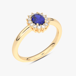 Pierścionek z Szafirem i z Brylantami na Kształt Kwiatu żółty - Venetia Jewels - 14K złoto z brylantami