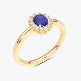 Pierścionek z Szafirem i z Brylantami na Kształt Kwiatu żółty - Venetia Jewels - 14K złoto z brylantami
