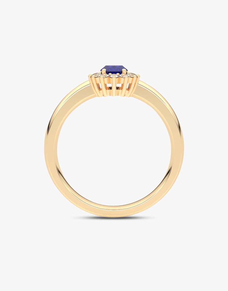 Pierścionek z Szafirem i z Brylantami na Kształt Kwiatu - Venetia Jewels - 14K złoto z brylantami