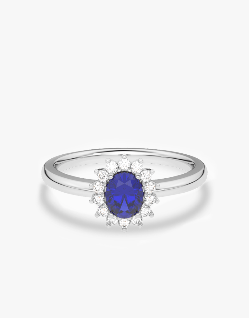 Pierścionek z Szafirem i z Brylantami na Kształt Kwiatu - Venetia Jewels - 14K złoto z brylantami