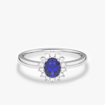 Pierścionek z Szafirem i z Brylantami na Kształt Kwiatu - Venetia Jewels - 14K złoto z brylantami