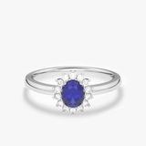 Pierścionek z Szafirem i z Brylantami na Kształt Kwiatu - Venetia Jewels - 14K złoto z brylantami