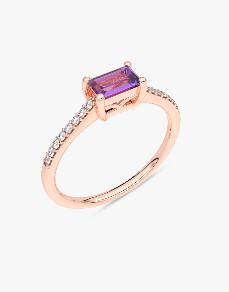 Pierścionek z Ametystem w Stylu Vintage Różowy - Venetia Jewels - 14K złoto z brylantami