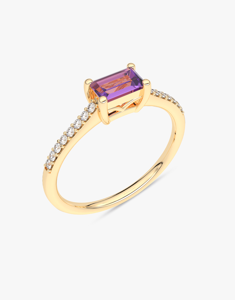 Pierścionek z Ametystem w Stylu Vintage - Venetia Jewels - 14K złoto z brylantami